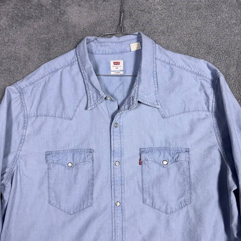 Levis Shirt Mens XXL 2XL Denim Pearl Snap Cowboy Western Barstow Light Wash